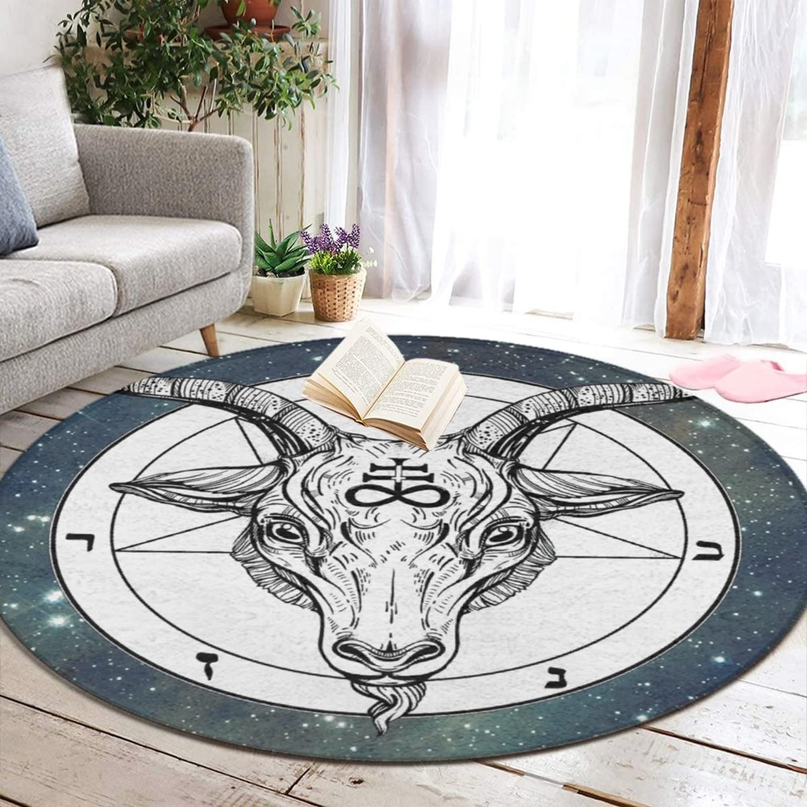 Amazon.com: Supdreamc Galaxy Baphomet Satanic Goat Head Art Round